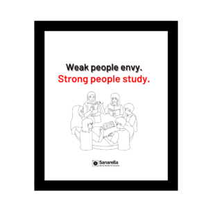“Weak People Envy Strong People Study inspirational wall art in wooden frame by SANARELLA”