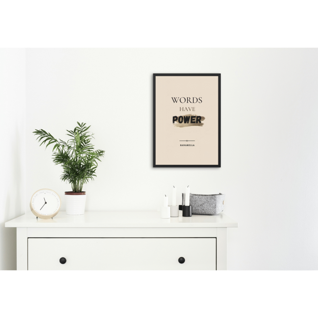 Sanarella motivational wall art – modern black wooden frame with inspirational quote for home decor